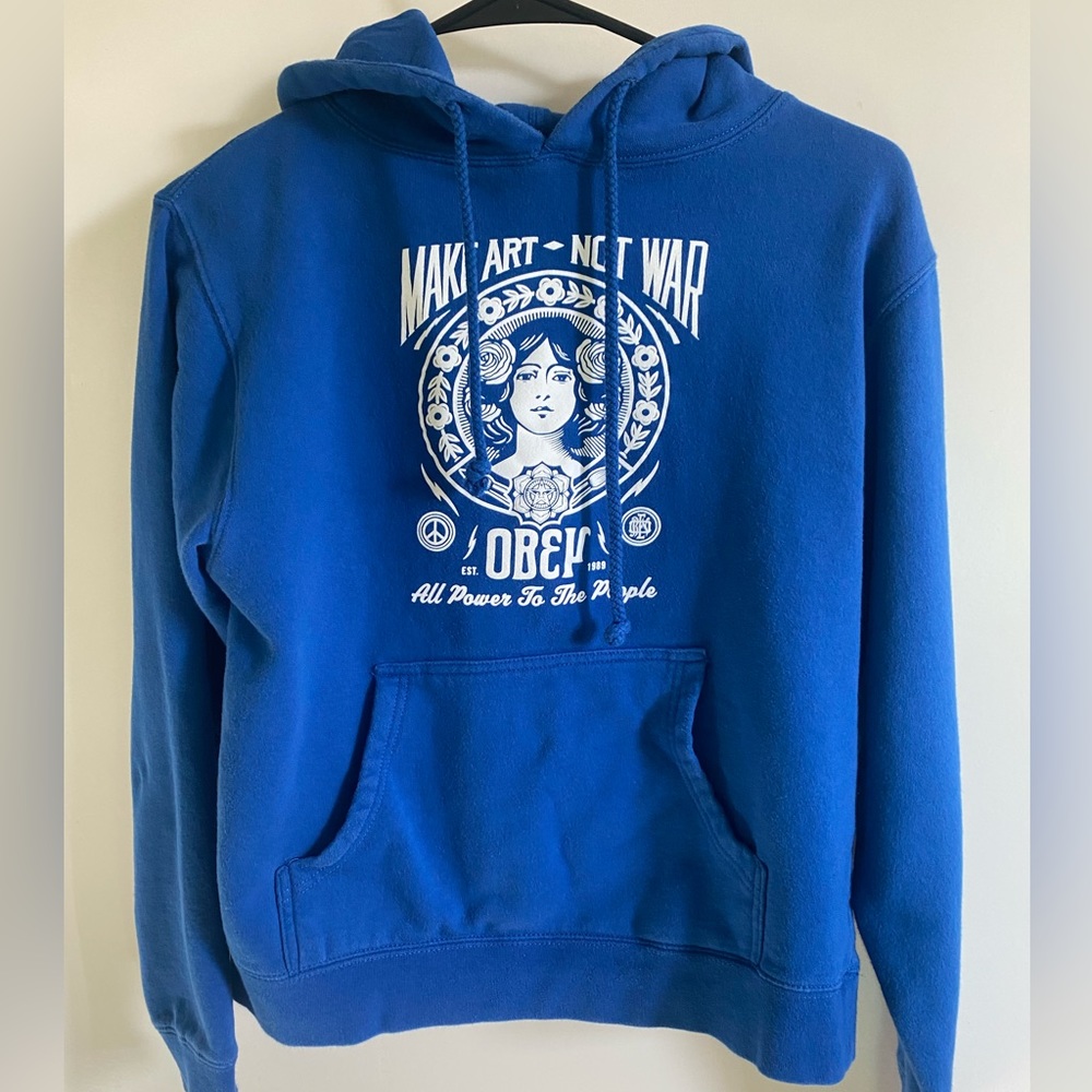 Obey Make Art Not War Blue Hood Sweater Women’s Size M
